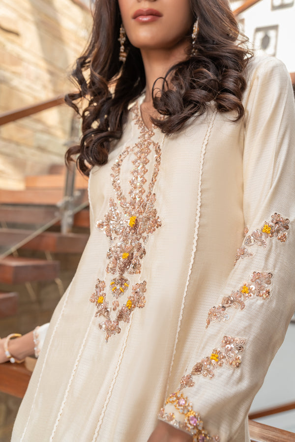 Wahaj M Khan | The Print Story |  Cream Cotton TPS Outfit by Wahaj M Khan - Designer Dress - Type: Ladies Clothes - Available at Libayah - 100% Original