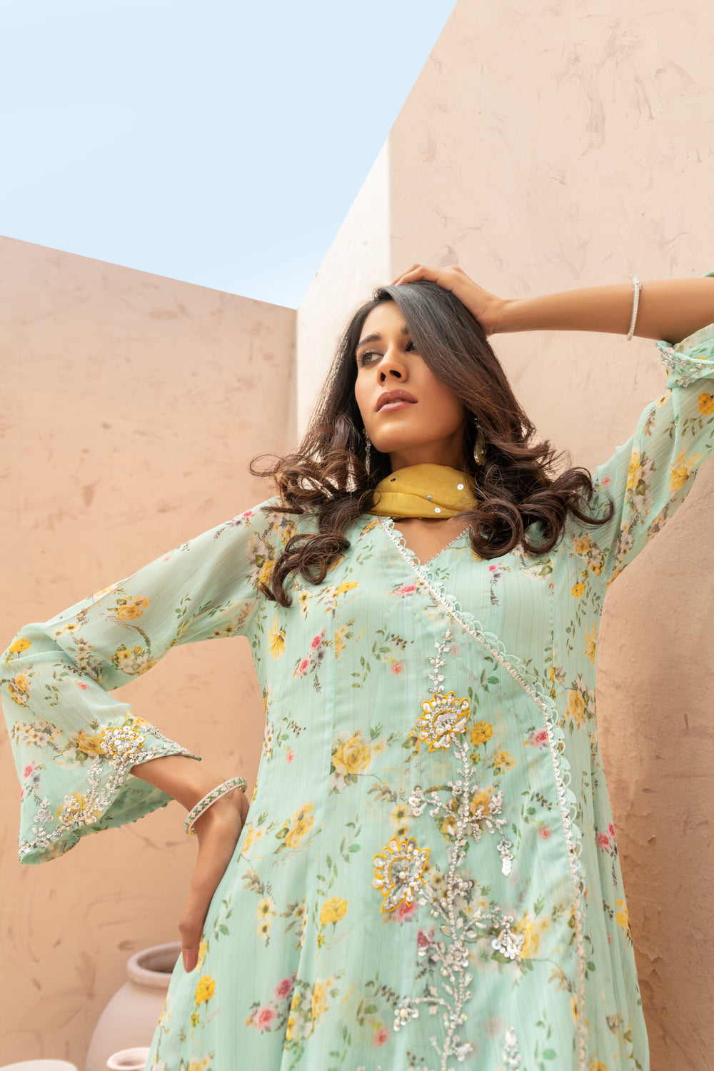 Wahaj M Khan | The Print Story |  Ferozi Yellow TPS Peplum by Wahaj M Khan - Designer Dress - Type: Ladies Clothes - Available at Libayah - 100% Original
