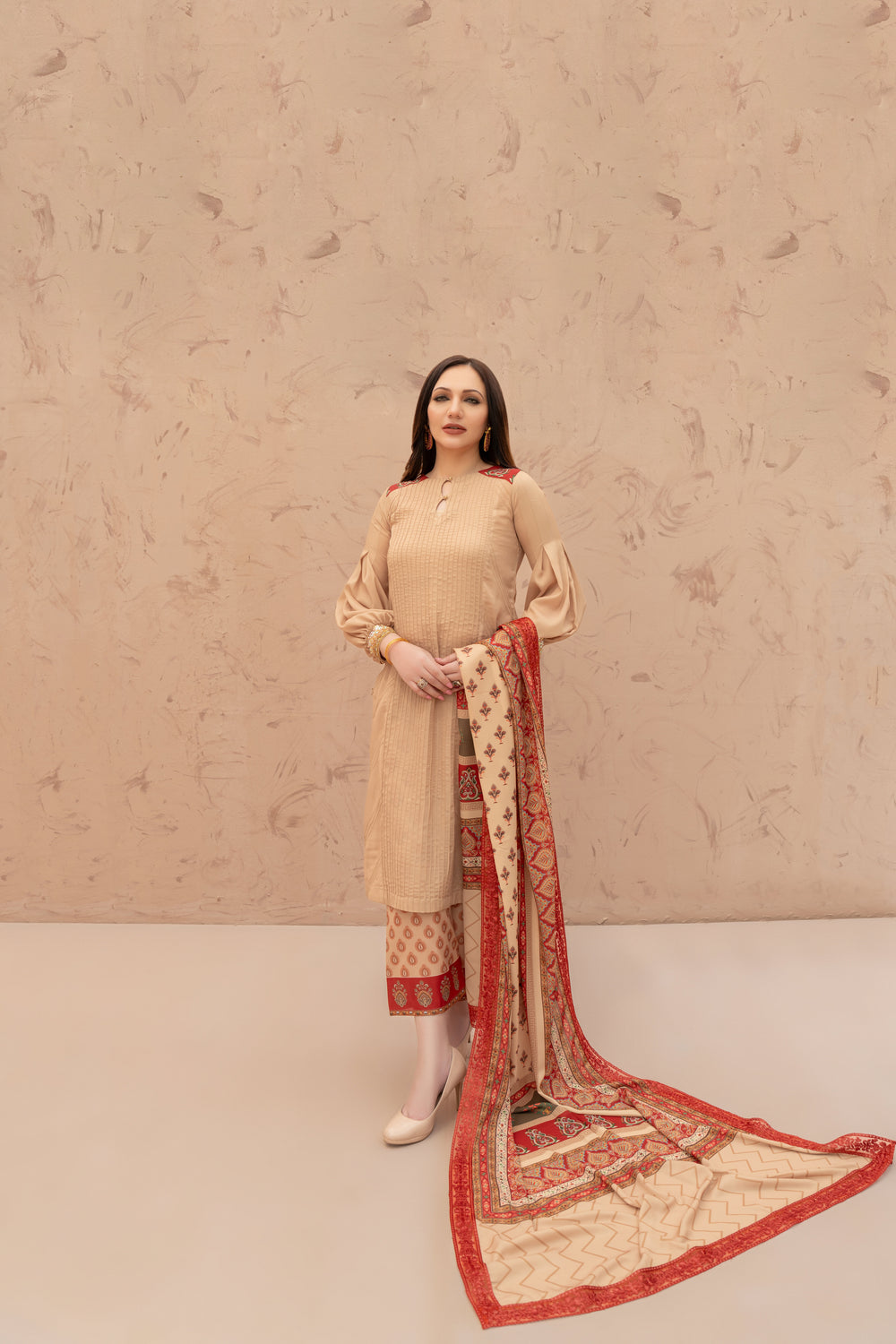 Wahaj M Khan | The Print Story |  Ivory Maroon TPS by Wahaj M Khan - Designer Dress - Type: Ladies Clothes - Available at Libayah - 100% Original