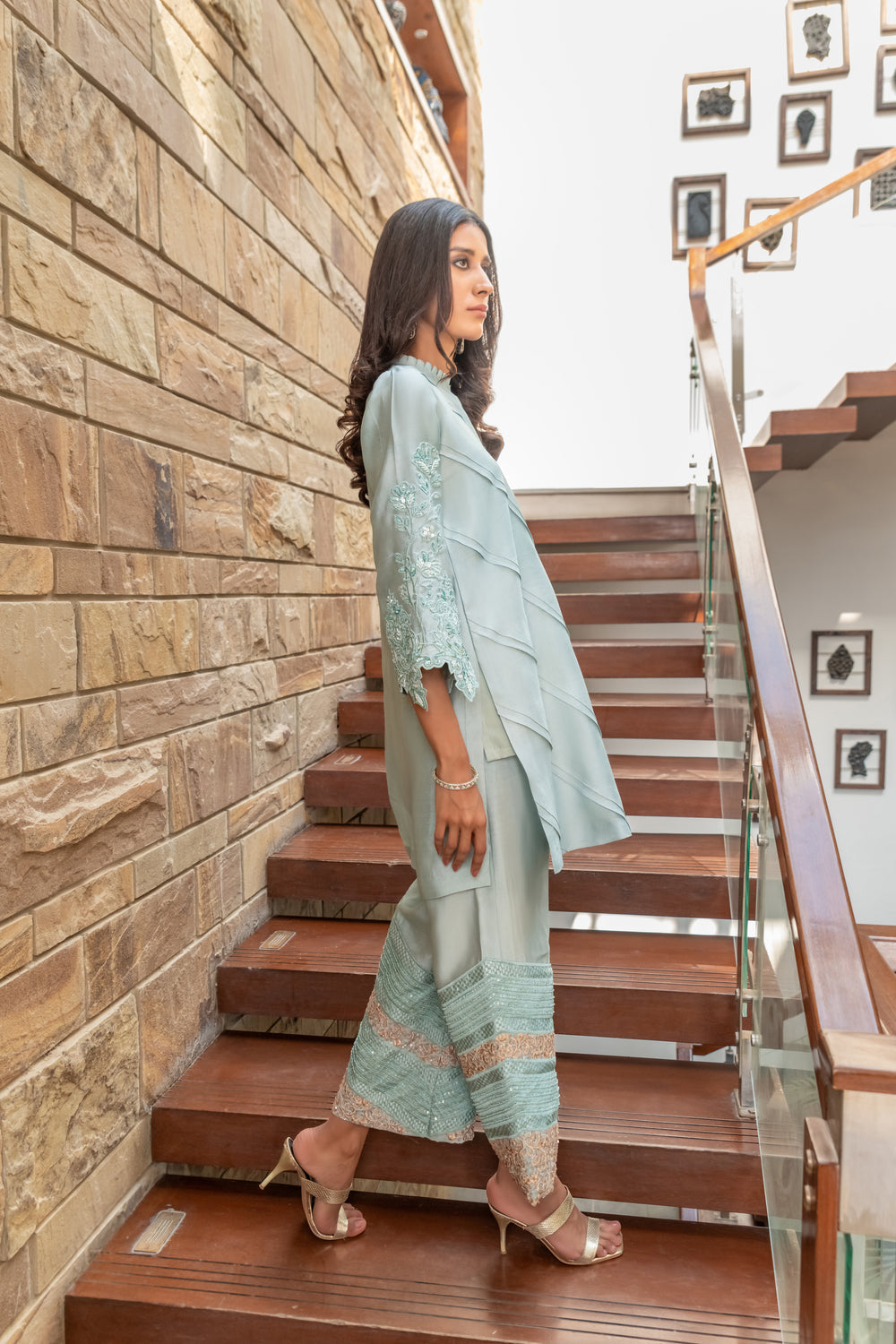 Wahaj M Khan | The Print Story |  Grey Blue Sheesha Outfit by Wahaj M Khan - Designer Dress - Type: Ladies Clothes - Available at Libayah - 100% Original