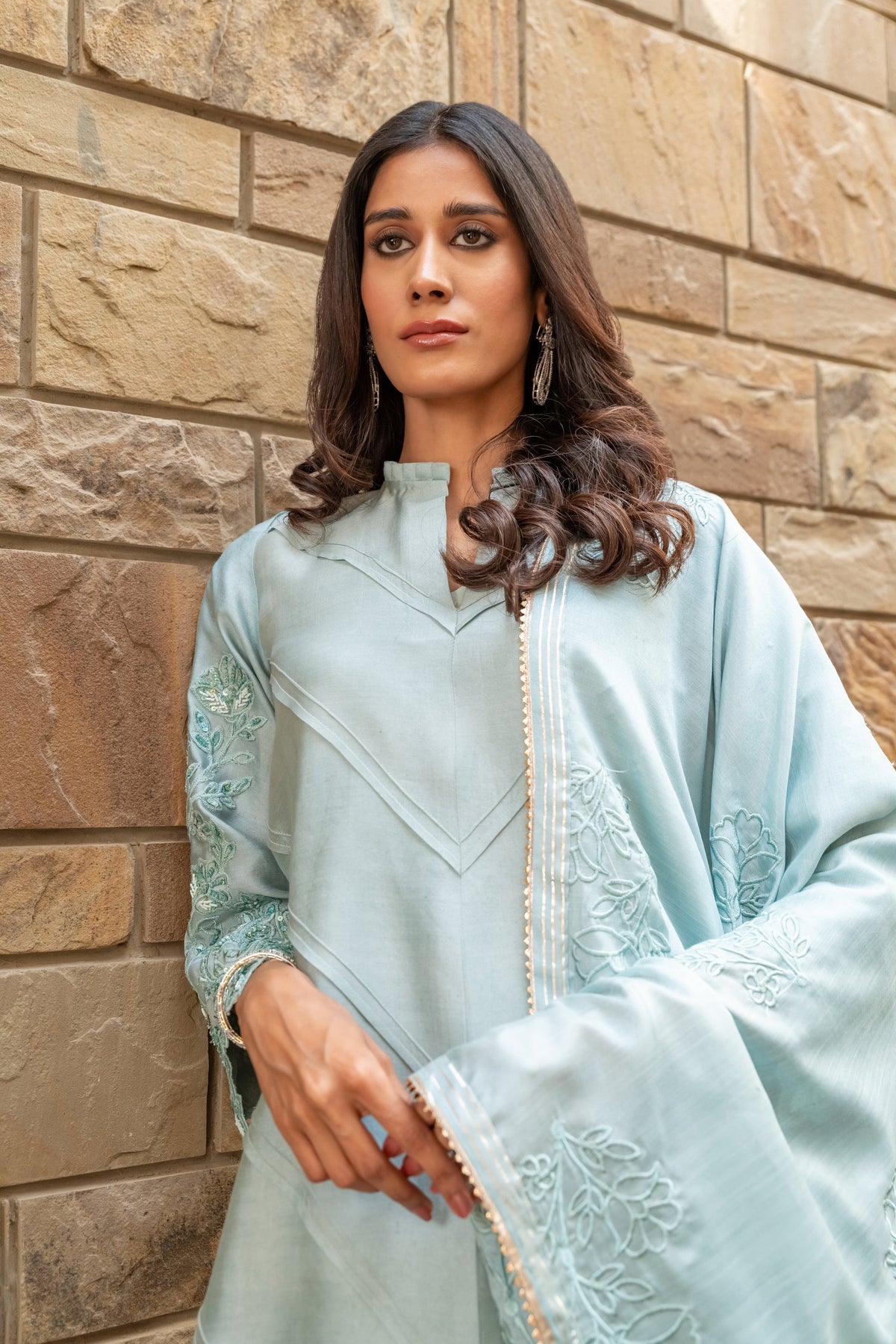 Wahaj M Khan | The Print Story |  Grey Blue Sheesha Outfit by Wahaj M Khan - Designer Dress - Type: Ladies Clothes - Available at Libayah - 100% Original
