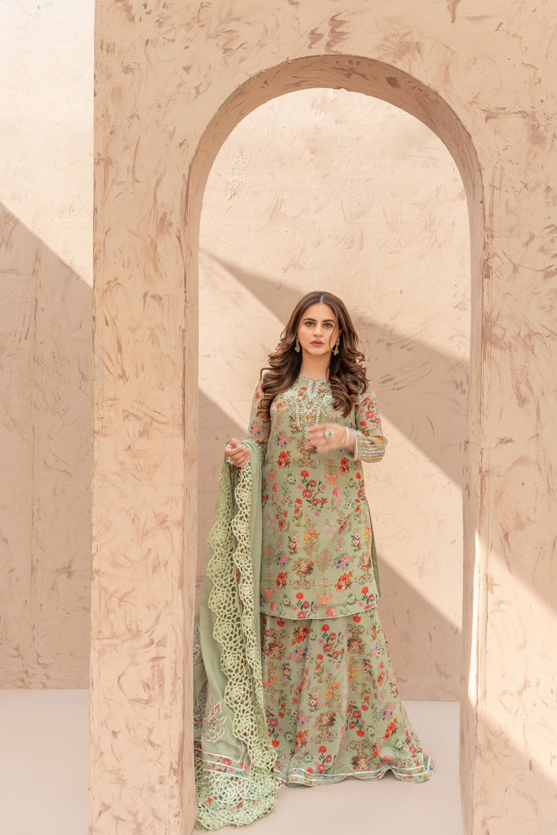 Wahaj M Khan | The Print Story |  Sage Green TPS Outfit by Wahaj M Khan - Designer Dress - Type: Ladies Clothes - Available at Libayah - 100% Original