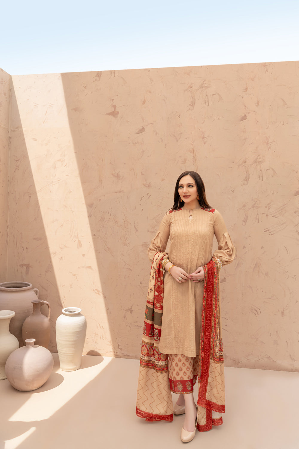 Wahaj M Khan | The Print Story |  Ivory Maroon TPS by Wahaj M Khan - Designer Dress - Type: Ladies Clothes - Available at Libayah - 100% Original