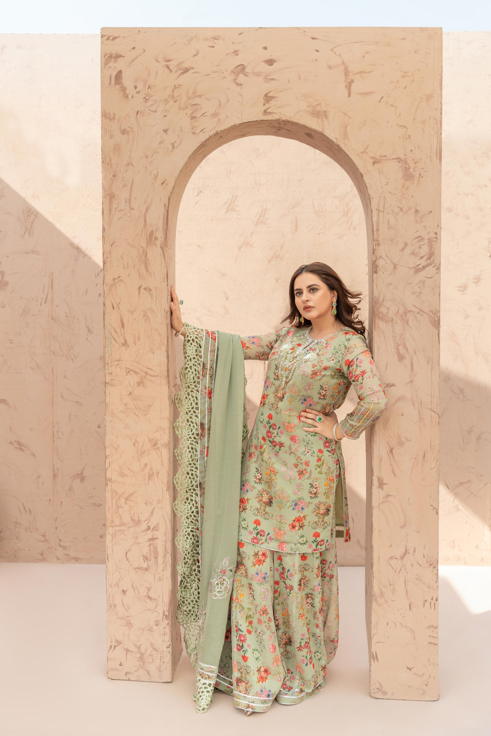 Wahaj M Khan | The Print Story |  Sage Green TPS Outfit by Wahaj M Khan - Designer Dress - Type: Ladies Clothes - Available at Libayah - 100% Original