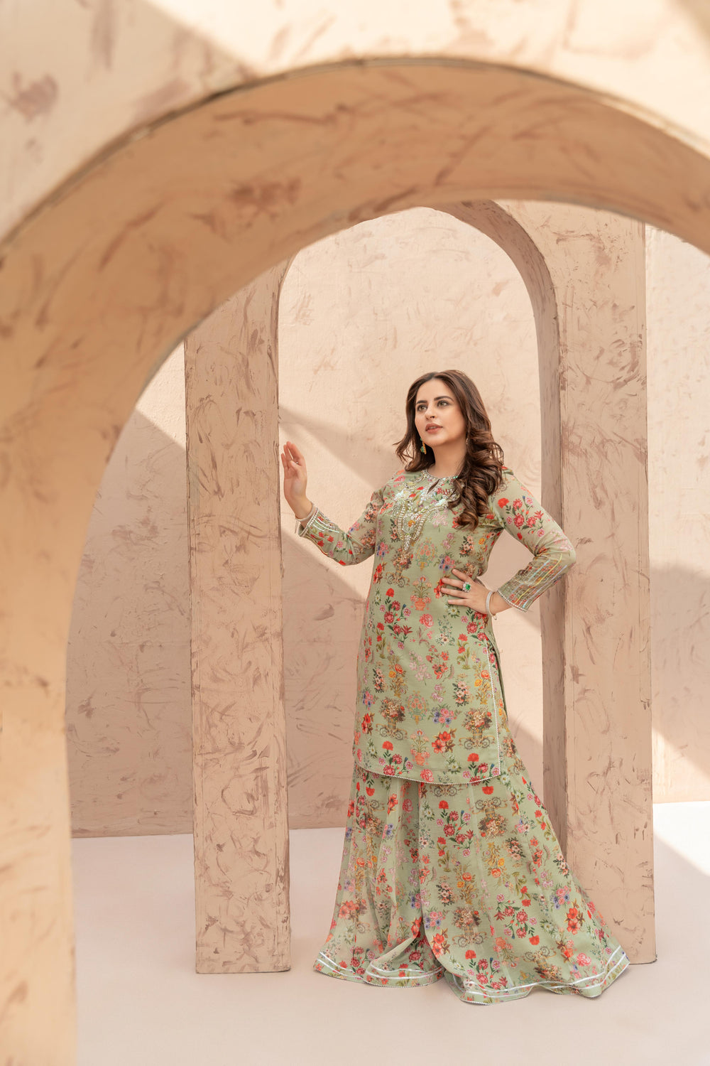 Wahaj M Khan | The Print Story |  Sage Green TPS Outfit by Wahaj M Khan - Designer Dress - Type: Ladies Clothes - Available at Libayah - 100% Original