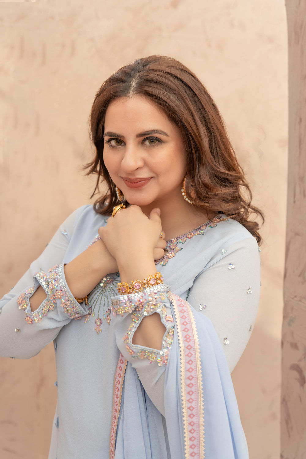 Wahaj M Khan | The Print Story |  Iceblue TPS Gharara by Wahaj M Khan - Designer Dress - Type: Ladies Clothes - Available at Libayah - 100% Original