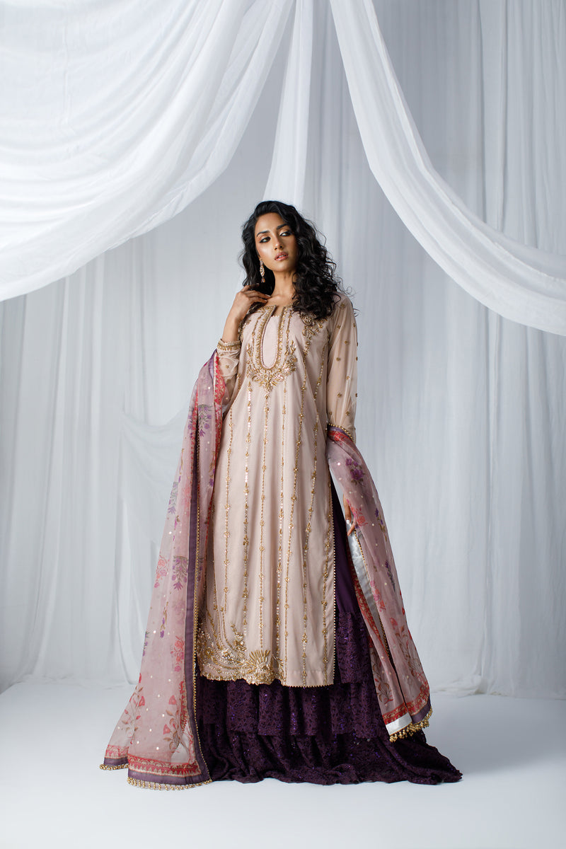 Wahaj M Khan | Zohra Drop 2 Formals | Rose Gold Nude Net Zohra Outfit by Wahaj M.Khan - Designer Dress - Type: Ladies Clothes - Available at Libayah - 100% Original
