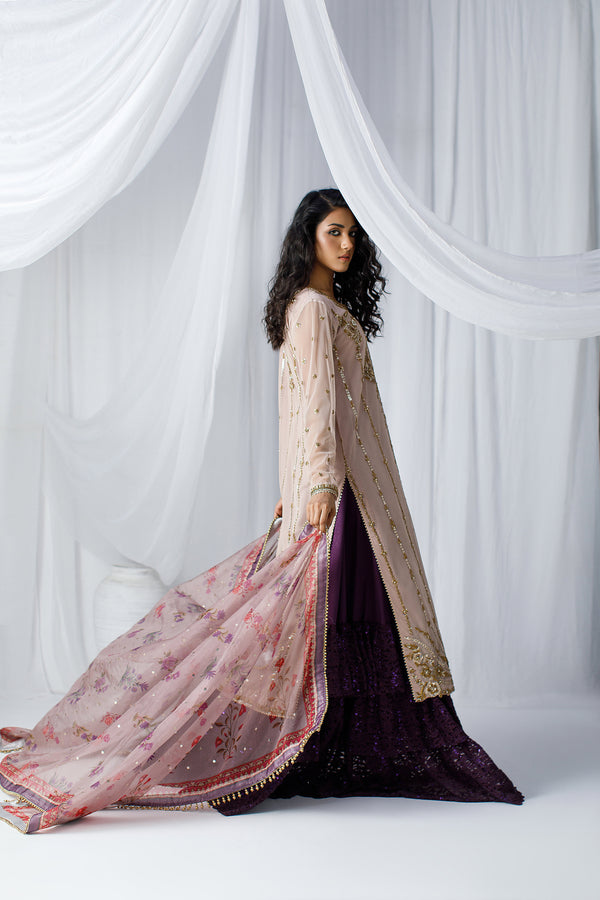 Wahaj M Khan | Zohra Drop 2 Formals | Rose Gold Nude Net Zohra Outfit by Wahaj M.Khan - Designer Dress - Type: Ladies Clothes - Available at Libayah - 100% Original