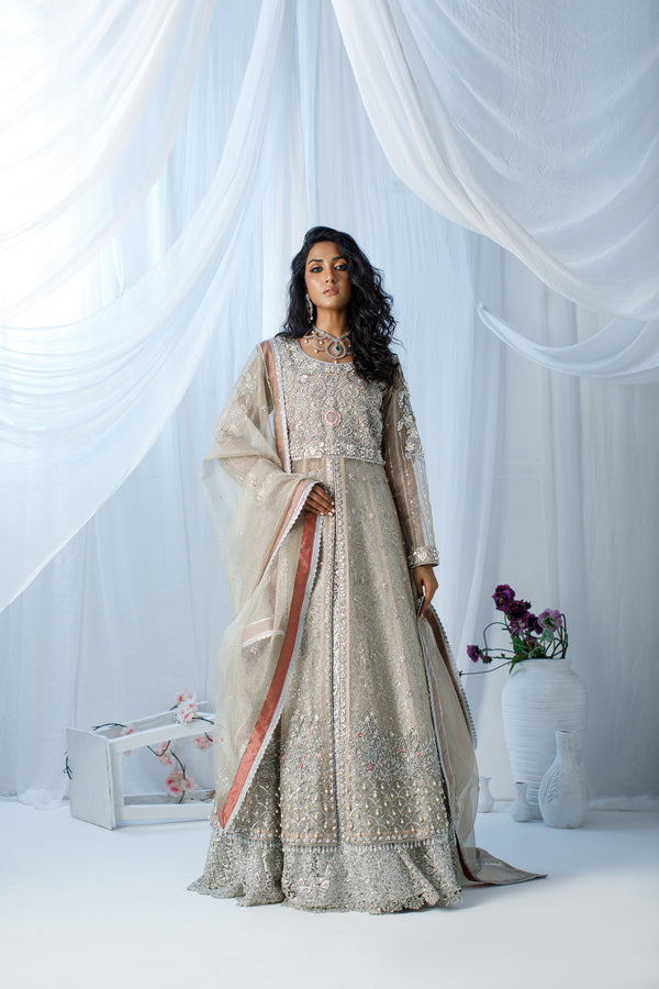 Wahaj M Khan | Zohra Drop 2 Formals | Silver Tissue Net Zohra Outfit by Wahaj M.Khan - Designer Dress - Type: Ladies Clothes - Available at Libayah - 100% Original