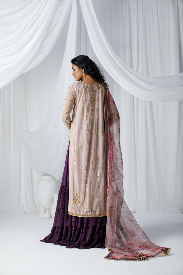 Wahaj M Khan | Zohra Drop 2 Formals | Rose Gold Nude Net Zohra Outfit by Wahaj M.Khan - Designer Dress - Type: Ladies Clothes - Available at Libayah - 100% Original