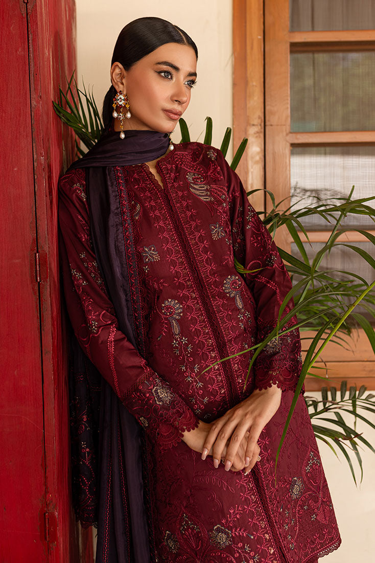 Marjjan | Aangan Embroidered Viscose |  PEV-19 B (MEHROON) by Marjjan - Designer Dress - Type: Ladies Clothes - Available at Libayah - 100% Original