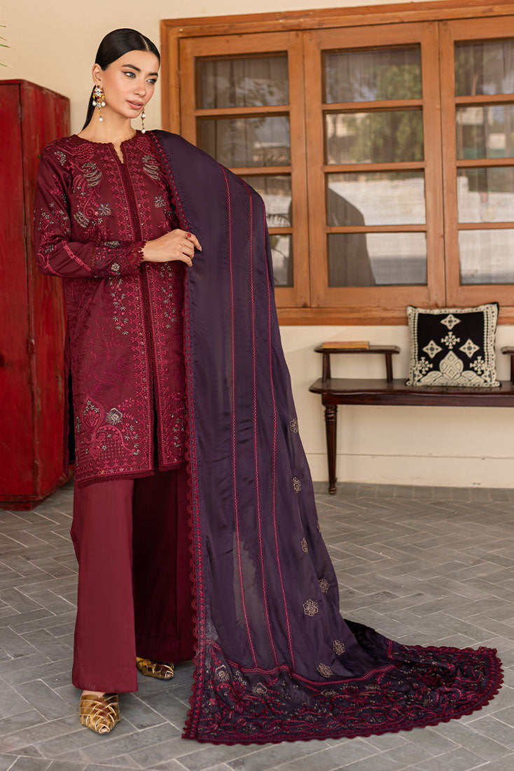 Marjjan | Aangan Embroidered Viscose |  PEV-19 B (MEHROON) by Marjjan - Designer Dress - Type: Ladies Clothes - Available at Libayah - 100% Original