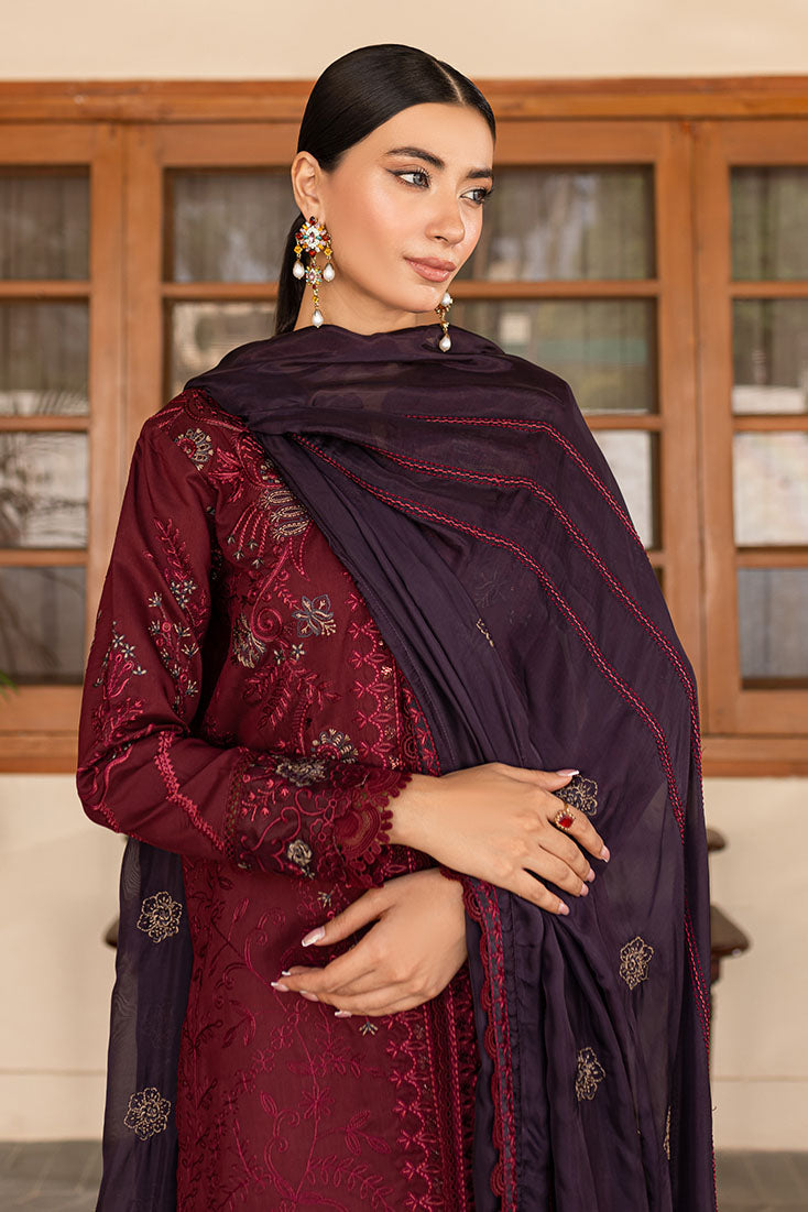 Marjjan | Aangan Embroidered Viscose |  PEV-19 B (MEHROON) by Marjjan - Designer Dress - Type: Ladies Clothes - Available at Libayah - 100% Original