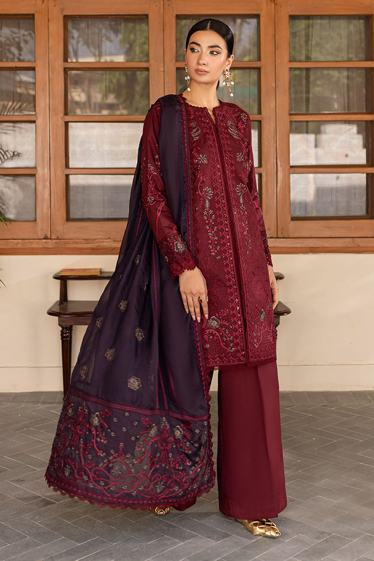 Marjjan | Aangan Embroidered Viscose |  PEV-19 B (MEHROON) by Marjjan - Designer Dress - Type: Ladies Clothes - Available at Libayah - 100% Original