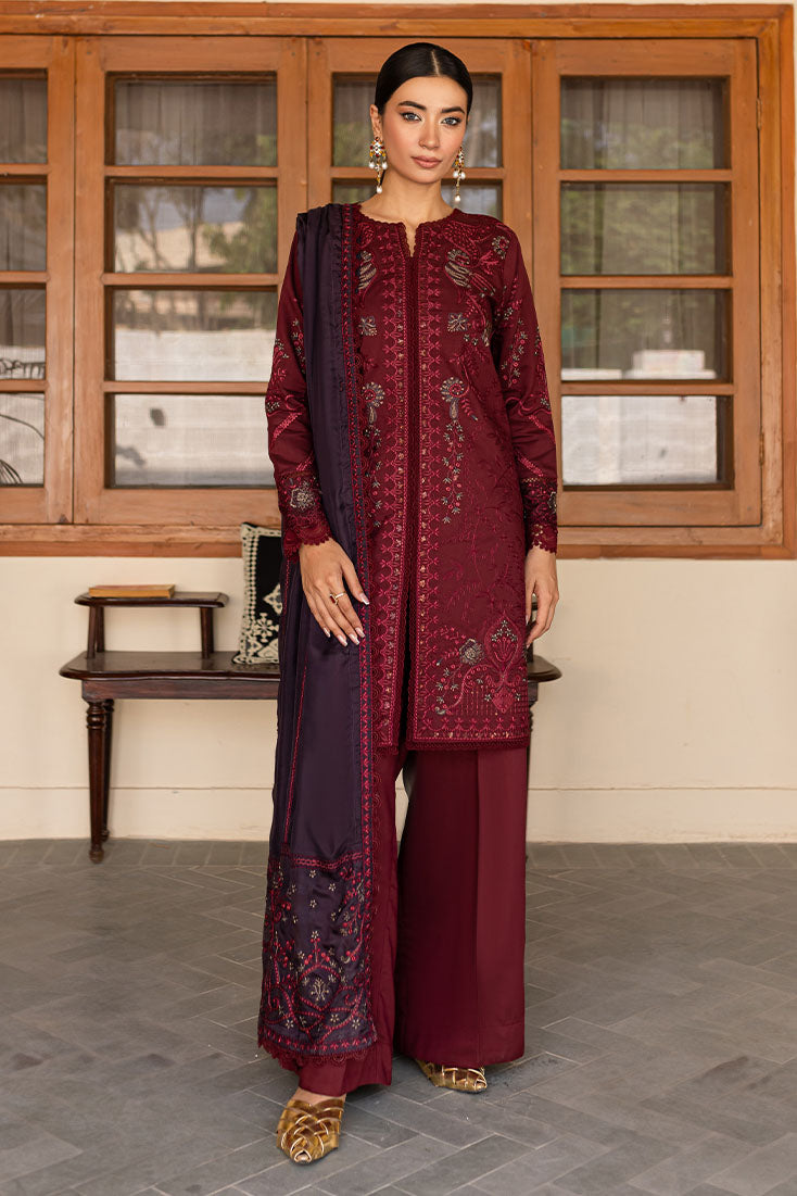Marjjan | Aangan Embroidered Viscose |  PEV-19 B (MEHROON) by Marjjan - Designer Dress - Type: Ladies Clothes - Available at Libayah - 100% Original