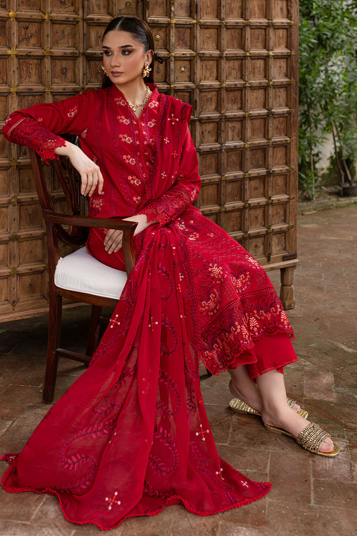 Marjjan | Aangan Embroidered Viscose |  PEV-24 B (RED) by Marjjan - Designer Dress - Type: Ladies Clothes - Available at Libayah - 100% Original