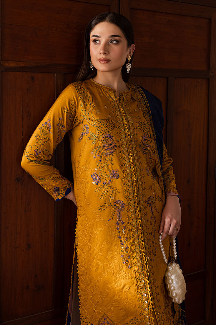 Marjjan | Aangan Embroidered Viscose |  PEV-19 A (MUSTARD) by Marjjan - Designer Dress - Type: Ladies Clothes - Available at Libayah - 100% Original
