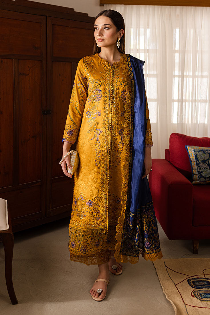 Marjjan | Aangan Embroidered Viscose |  PEV-19 A (MUSTARD) by Marjjan - Designer Dress - Type: Ladies Clothes - Available at Libayah - 100% Original