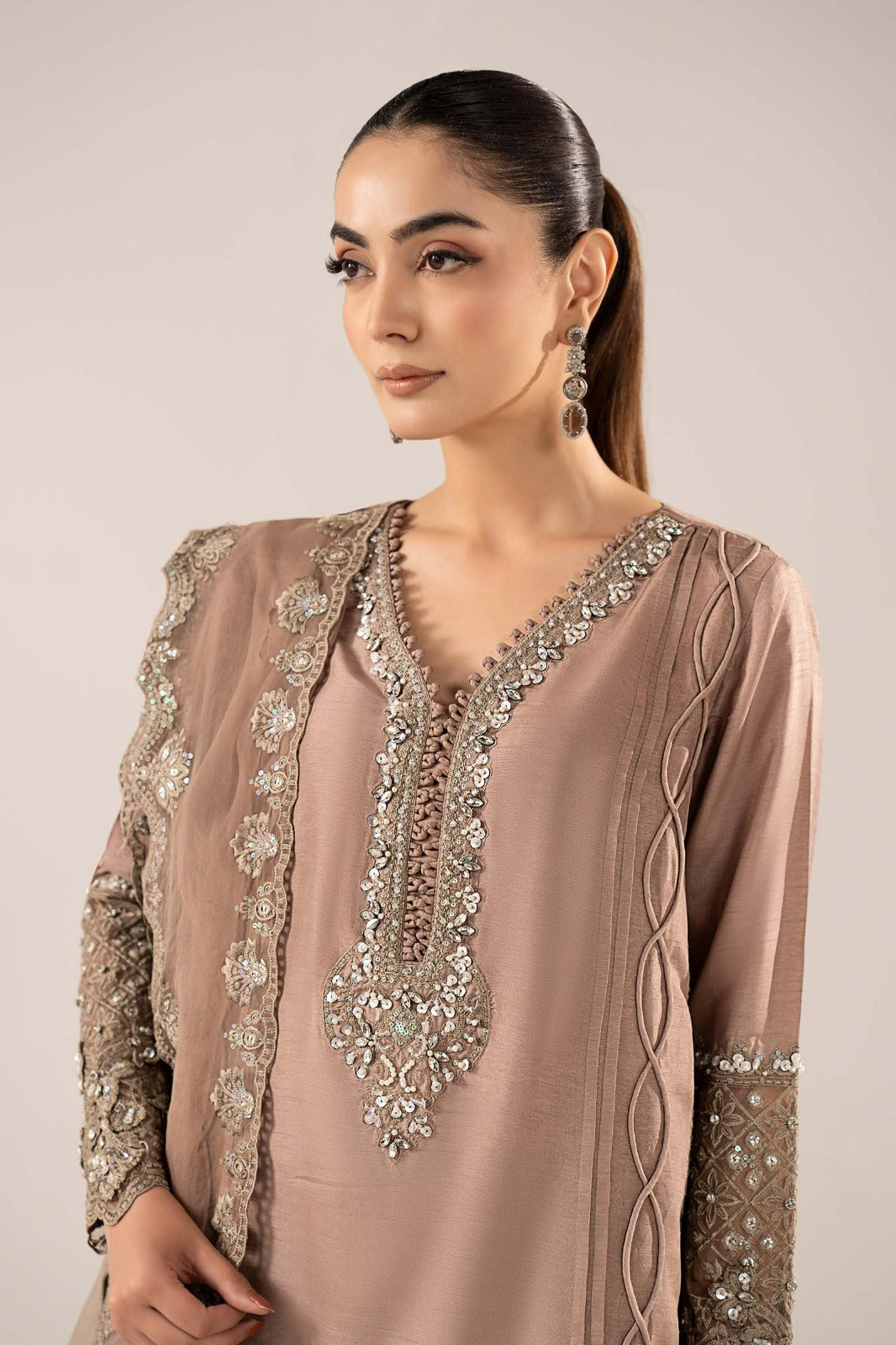Maria B | Luxury Formals | SF-EF26-26-Coffee by Maria B - Designer Dress  - Type : Ladies Clothes - Available at Libayah - 100% Original 