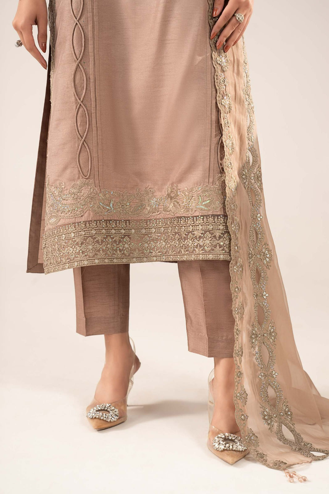 Maria B | Luxury Formals | SF-EF26-26-Coffee by Maria B - Designer Dress  - Type : Ladies Clothes - Available at Libayah - 100% Original 