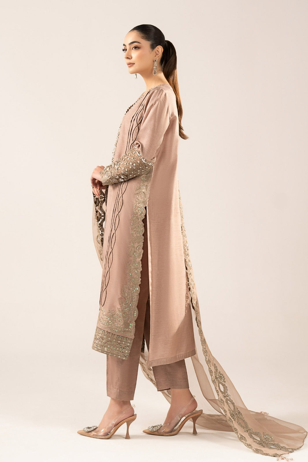 Maria B | Luxury Formals | SF-EF26-26-Coffee by Maria B - Designer Dress  - Type : Ladies Clothes - Available at Libayah - 100% Original 