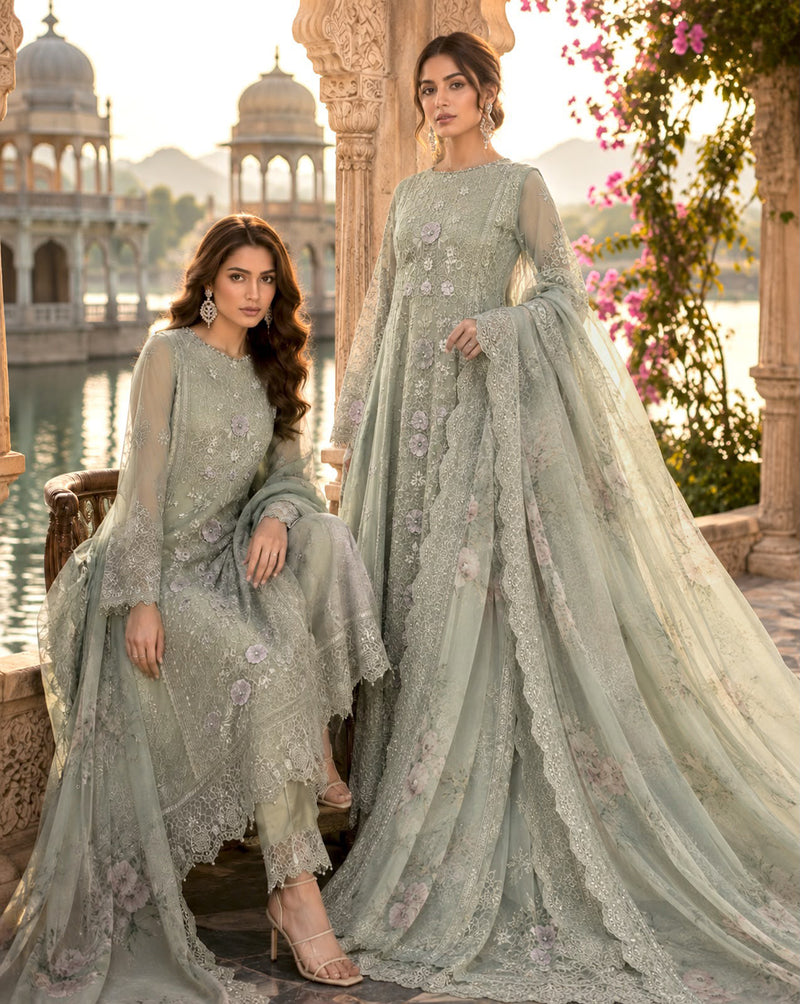 Saadia Asad | Nooriyah Luxury Chiffon | D1 - Pistachio Mist by Saadia Asad - Designer Dress  - Type : Ladies Clothes - Available at Libayah - 100% Original 