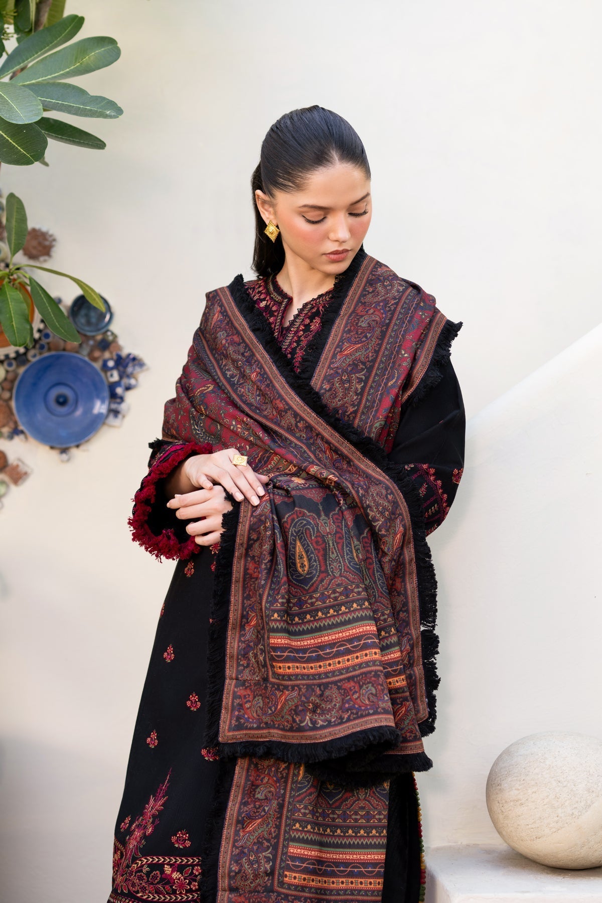 Xenia Formals | Dhoop Kinaray Winter Shawl 24 | SIYAH by Xenia Formals - Designer Dress - Type: Ladies Clothes - Available at Libayah - 100% Original
