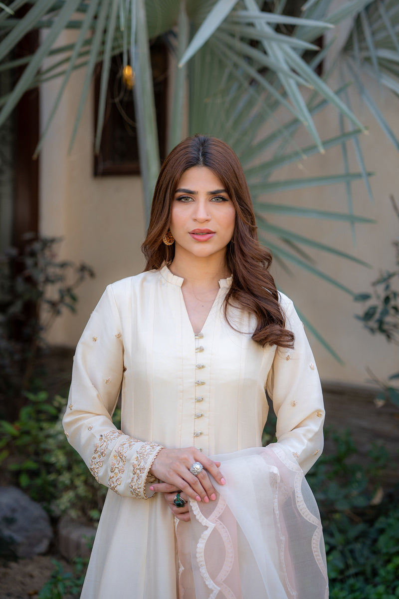 Wahaj M Khan | Pari Collection | Ivory Rawsilk Anarkali by Wahaj M Khan - Designer Dress  - Type : Ladies Clothes - Available at Libayah - 100% Original 