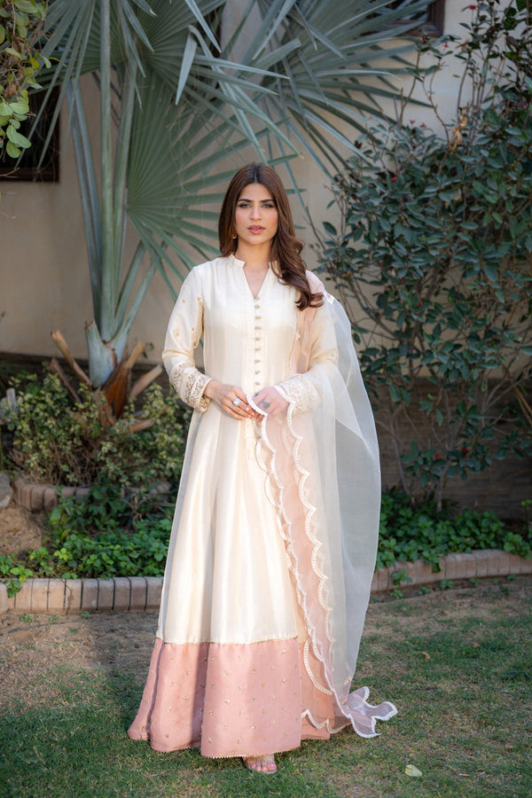 Wahaj M Khan | Pari Collection | Ivory Rawsilk Anarkali by Wahaj M Khan - Designer Dress  - Type : Ladies Clothes - Available at Libayah - 100% Original 