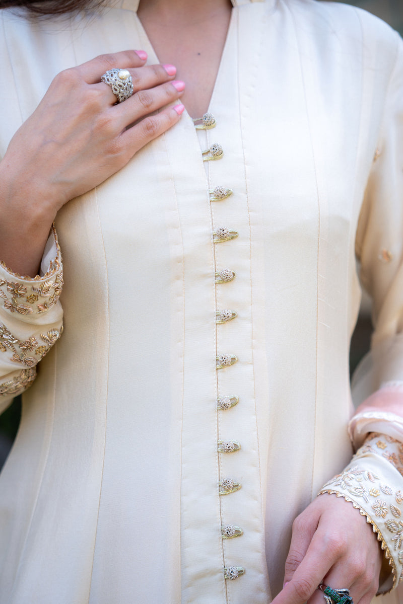 Wahaj M Khan | Pari Collection | Ivory Rawsilk Anarkali by Wahaj M Khan - Designer Dress  - Type : Ladies Clothes - Available at Libayah - 100% Original 