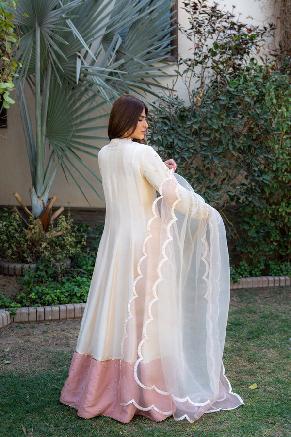 Wahaj M Khan | Pari Collection | Ivory Rawsilk Anarkali by Wahaj M Khan - Designer Dress  - Type : Ladies Clothes - Available at Libayah - 100% Original 