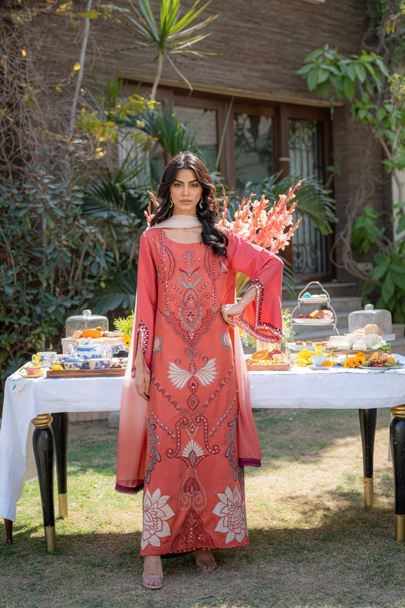 Wahaj M Khan | Pari Collection | Rust Maroon Kaftan Pari Outfit by Wahaj M Khan - Designer Dress  - Type : Ladies Clothes - Available at Libayah - 100% Original 