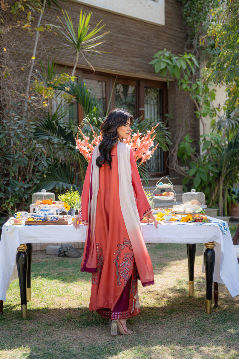 Wahaj M Khan | Pari Collection | Rust Maroon Kaftan Pari Outfit by Wahaj M Khan - Designer Dress  - Type : Ladies Clothes - Available at Libayah - 100% Original 