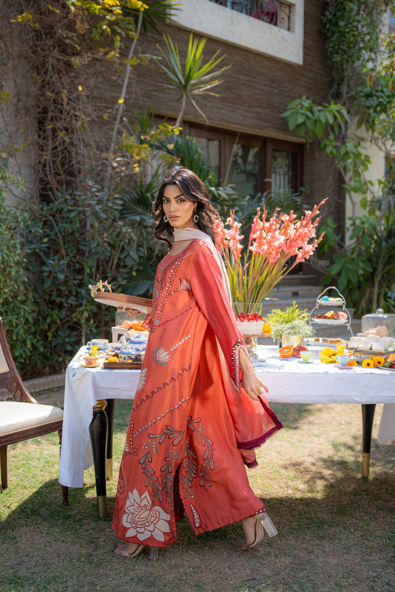 Wahaj M Khan | Pari Collection | Rust Maroon Kaftan Pari Outfit by Wahaj M Khan - Designer Dress  - Type : Ladies Clothes - Available at Libayah - 100% Original 