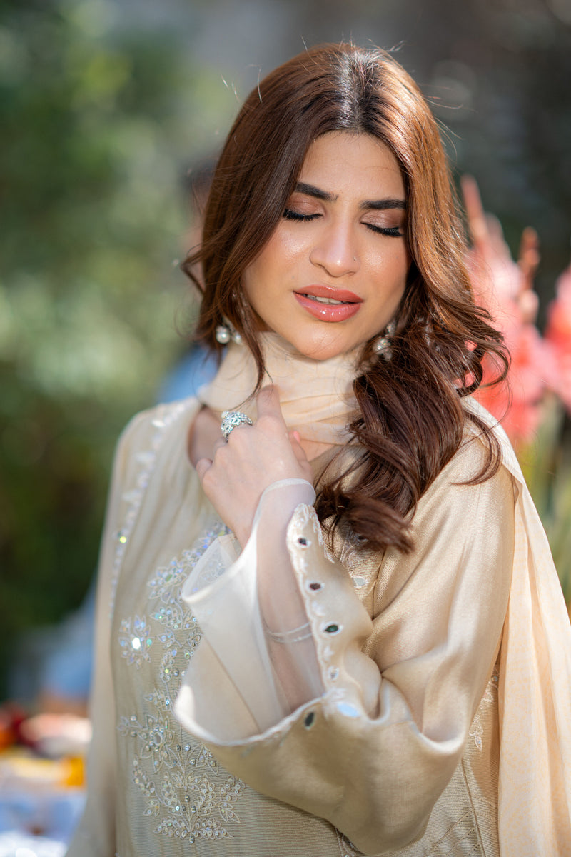 Wahaj M Khan | Pari Collection | Ivory biege Pari Outfit by Wahaj M Khan - Designer Dress  - Type : Ladies Clothes - Available at Libayah - 100% Original 