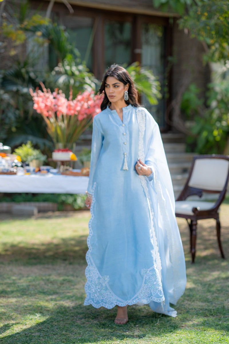 Wahaj M Khan | Pari Collection | Ferozi Pari Sheesha Outfi by Wahaj M Khan - Designer Dress  - Type : Ladies Clothes - Available at Libayah - 100% Original 