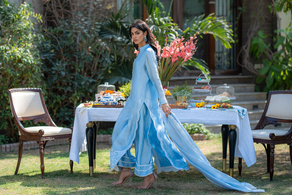 Wahaj M Khan | Pari Collection | Ferozi Pari Sheesha Outfi by Wahaj M Khan - Designer Dress  - Type : Ladies Clothes - Available at Libayah - 100% Original 