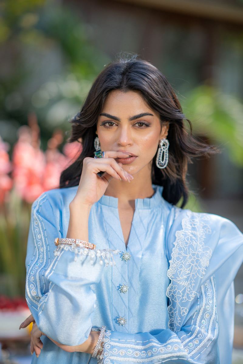 Wahaj M Khan | Pari Collection | Ferozi Pari Sheesha Outfi by Wahaj M Khan - Designer Dress  - Type : Ladies Clothes - Available at Libayah - 100% Original 