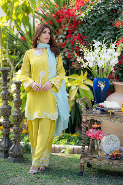 Wahaj M Khan | Pari Collection | Yellow Sheesha Pari Outfit by Wahaj M Khan - Designer Dress  - Type : Ladies Clothes - Available at Libayah - 100% Original 