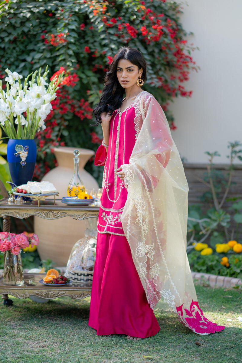 Wahaj M Khan | Pari Collection | Hotpink Sheesha Jacket by Wahaj M Khan - Designer Dress  - Type : Ladies Clothes - Available at Libayah - 100% Original 