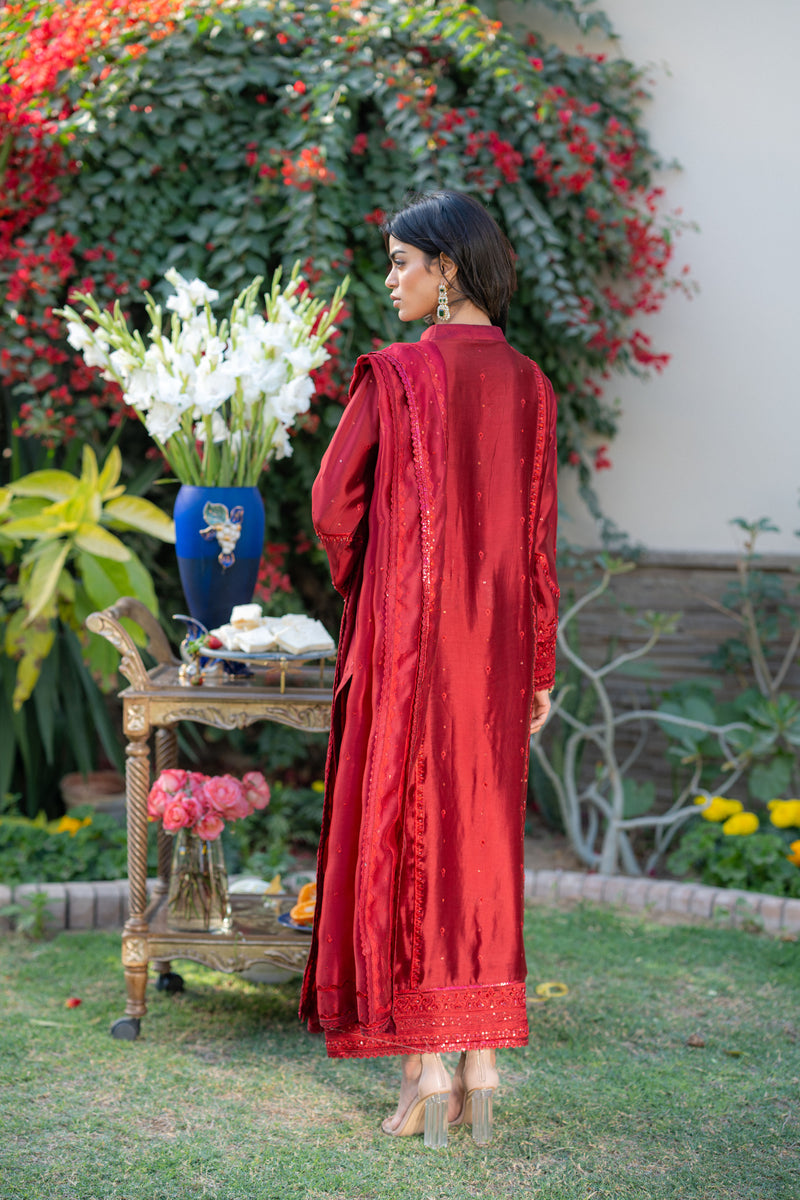 Wahaj M Khan | Pari Collection | Red Pari Sheesha Outfit by Wahaj M Khan - Designer Dress  - Type : Ladies Clothes - Available at Libayah - 100% Original 