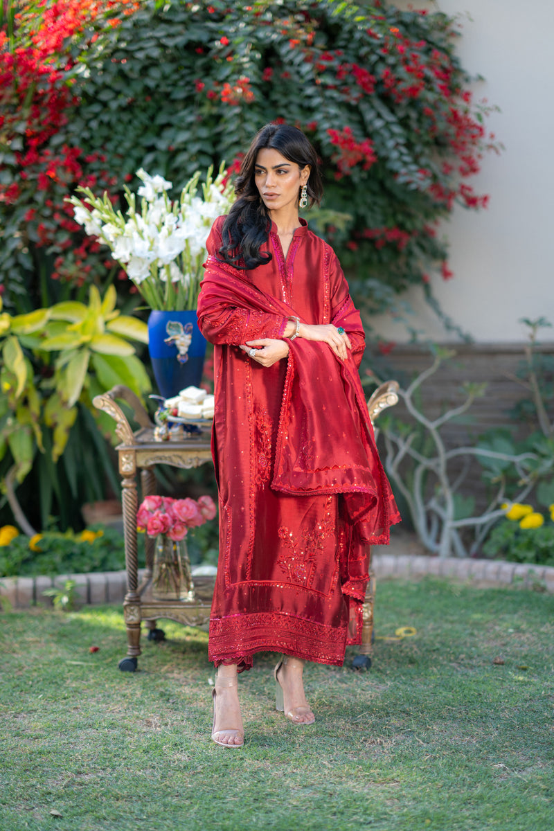 Wahaj M Khan | Pari Collection | Red Pari Sheesha Outfit by Wahaj M Khan - Designer Dress  - Type : Ladies Clothes - Available at Libayah - 100% Original 