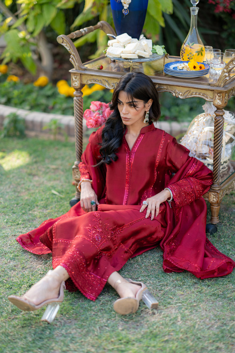 Wahaj M Khan | Pari Collection | Red Pari Sheesha Outfit by Wahaj M Khan - Designer Dress  - Type : Ladies Clothes - Available at Libayah - 100% Original 