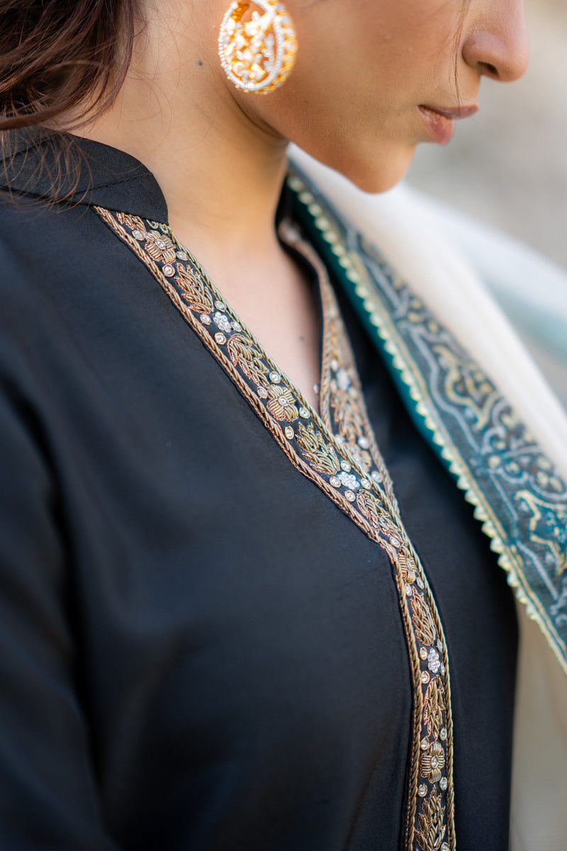 Wahaj M Khan | Pari Collection | Black Turquoise Pari Outfit by Wahaj M Khan - Designer Dress  - Type : Ladies Clothes - Available at Libayah - 100% Original 