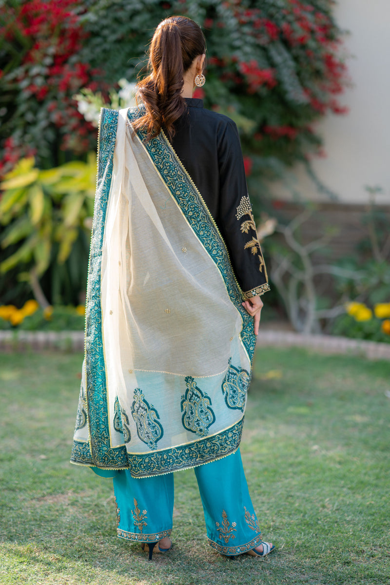 Wahaj M Khan | Pari Collection | Black Turquoise Pari Outfit by Wahaj M Khan - Designer Dress  - Type : Ladies Clothes - Available at Libayah - 100% Original 