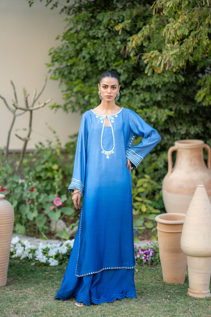 Wahaj M Khan | Pari Collection | Blue Shaded Sheesha Outfit by Wahaj M Khan - Designer Dress  - Type : Ladies Clothes - Available at Libayah - 100% Original 