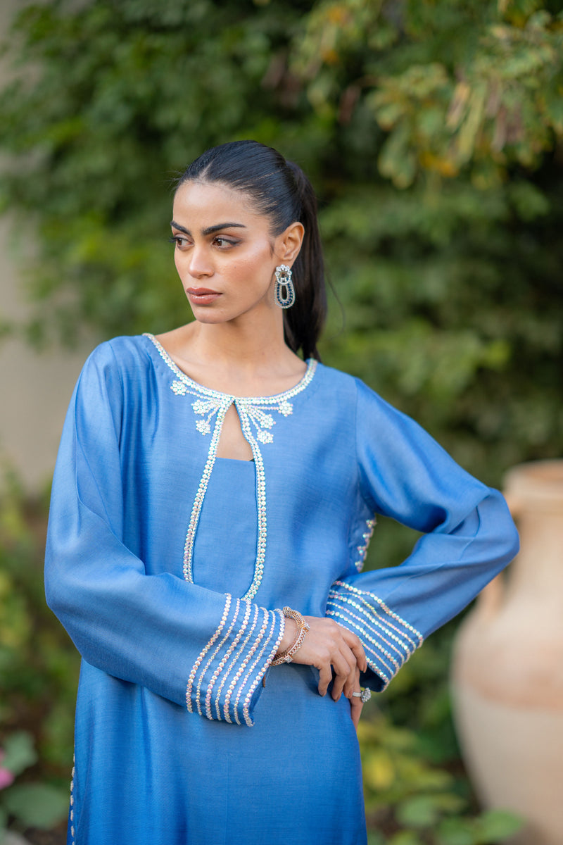Wahaj M Khan | Pari Collection | Blue Shaded Sheesha Outfit by Wahaj M Khan - Designer Dress  - Type : Ladies Clothes - Available at Libayah - 100% Original 