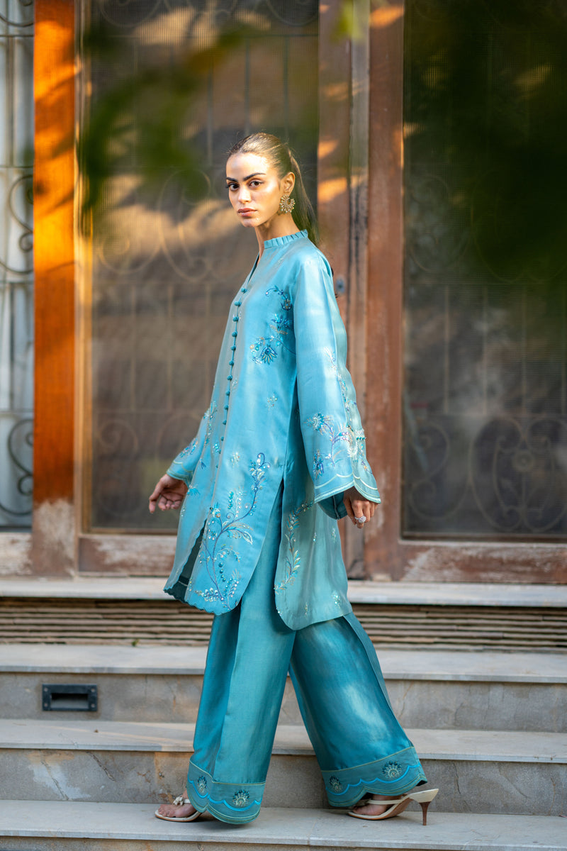 Wahaj M Khan | Pari Collection | Blue Grey Pari Outfit by Wahaj M Khan - Designer Dress  - Type : Ladies Clothes - Available at Libayah - 100% Original 