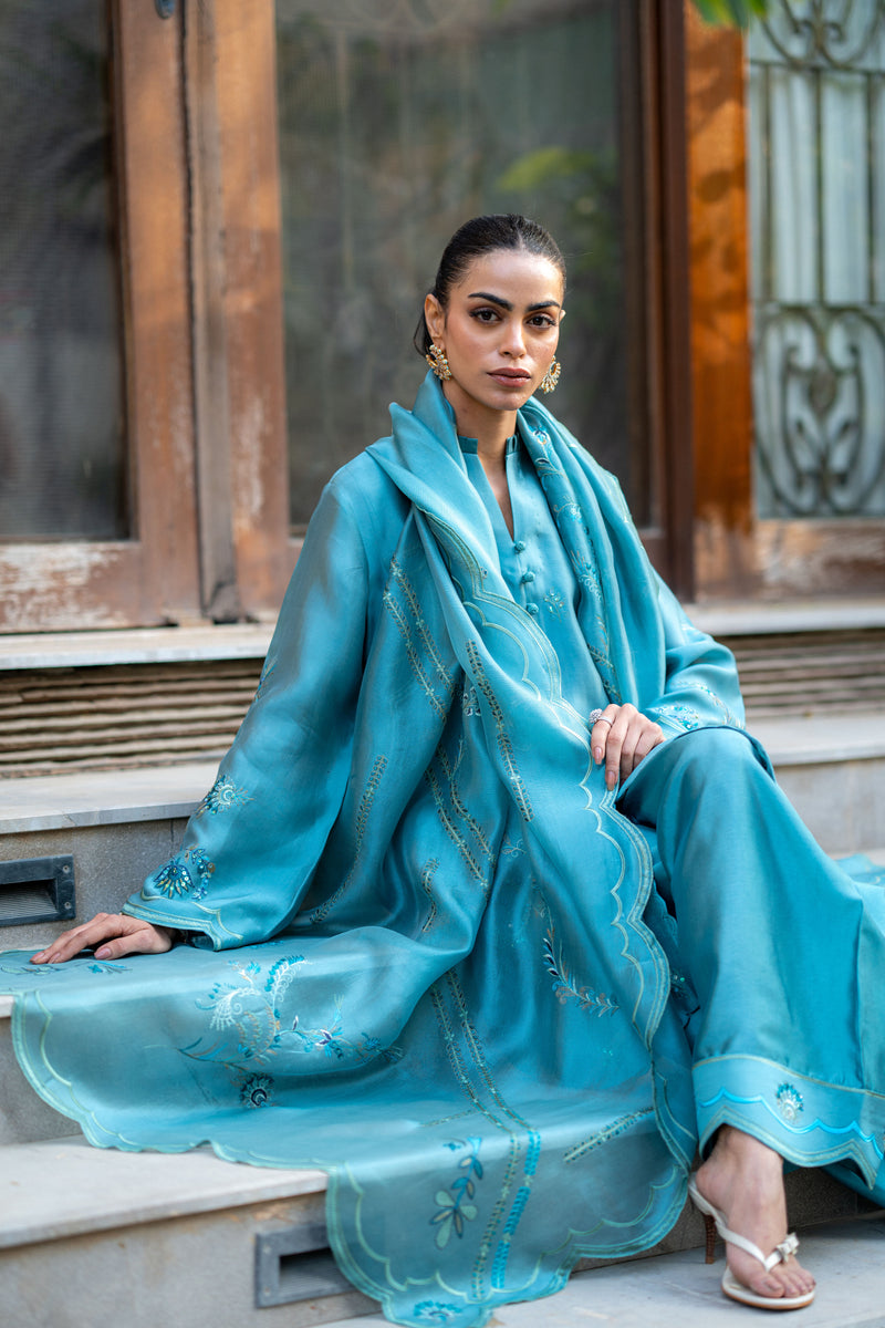 Wahaj M Khan | Pari Collection | Blue Grey Pari Outfit by Wahaj M Khan - Designer Dress  - Type : Ladies Clothes - Available at Libayah - 100% Original 