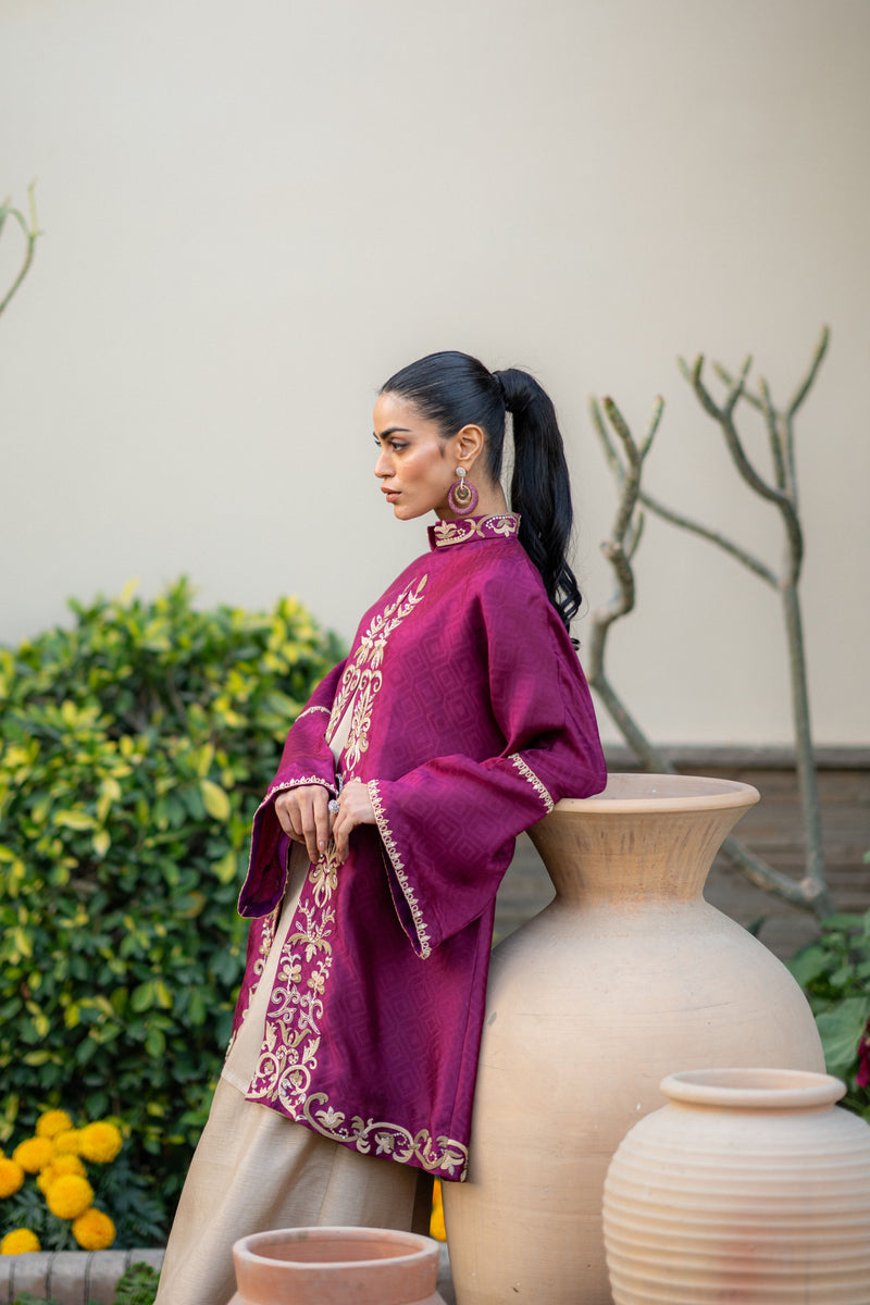 Wahaj M Khan | Pari Collection | Magenta cape Pari Outfit by Wahaj M Khan - Designer Dress  - Type : Ladies Clothes - Available at Libayah - 100% Original 